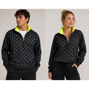 Daniel Patrick Monogram Quarter Zip Track Jacket Black Neon Yellow Small NEW